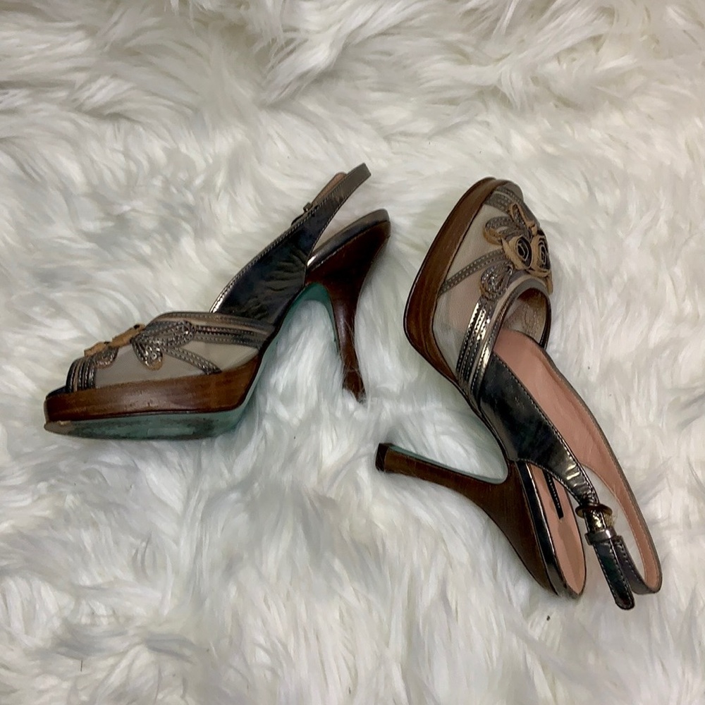 Nanette Lepore Salsa Swirl Heels Pewter Nude Size 6 - Picture 3 of 14